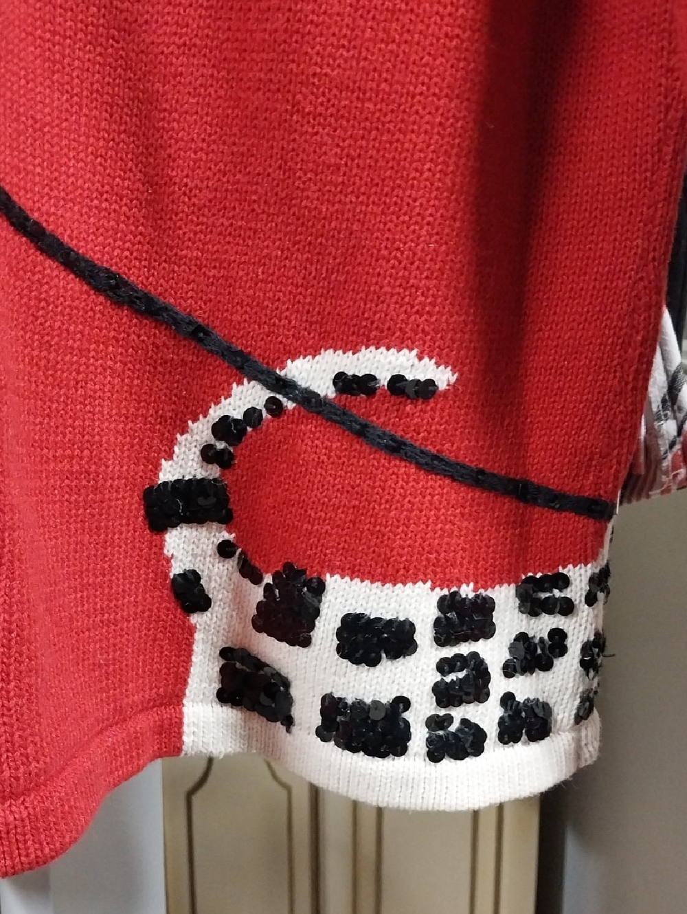 Vtg. Susan Bristol Dog Walker Red Button-Front Beaded Novelty Cardigan Sweater - Picture 4 of 8